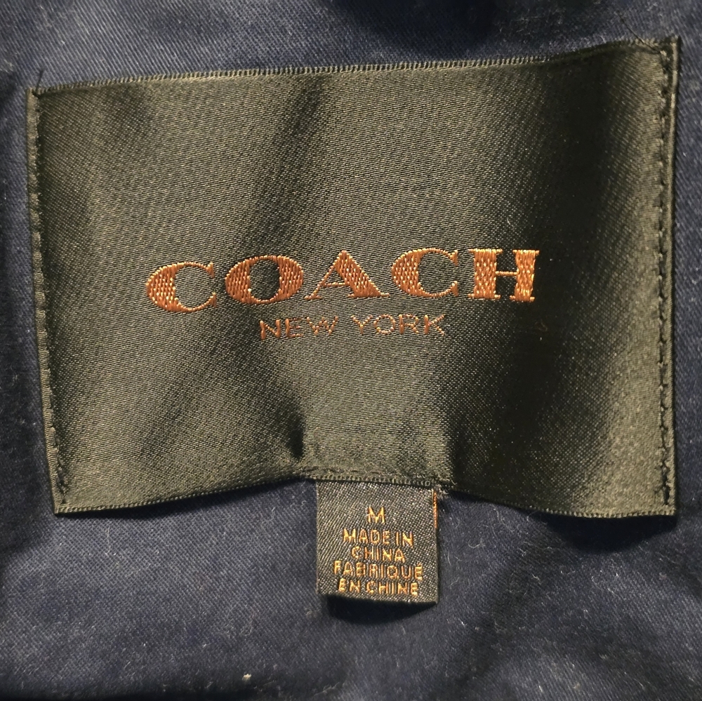 Coach Red Navy Hooded Trench Coat Women’s Medium Colorblock Button Front - Picture 8 of 9